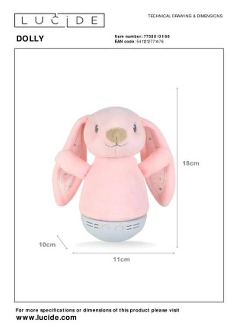 Lucide DOLLY - Stolná lampa pre deti - Batérie - S hudobným prvkom - Ružová